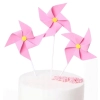 Topper na tort wiatraczek różowy dla dziewczynki dekoracje na roczek baby shower urodziny wiatrak zestaw 3 sztuk